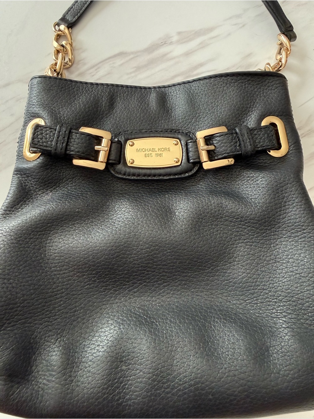 Michael Kors Black Leather Shoulder Bag with Gold-Tone Chain Straps - Picture 3 of 5